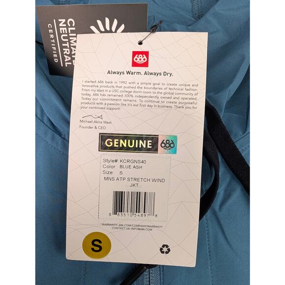 686 Men's Small ATP Stretch Wind Jacket - Blue Ash - Picture 7 of 11